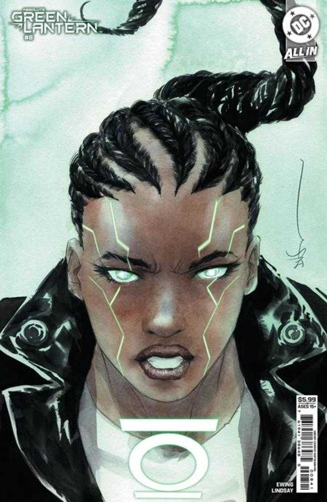 Comic book cover featuring a character in a green lantern costume with braided hair.