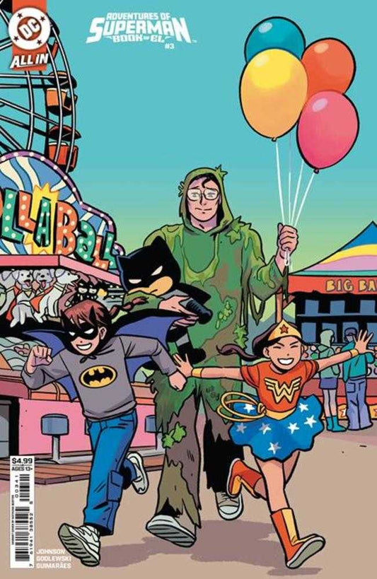 Comic book cover featuring characters from 'The Adventures of Superman' with balloons and a roller coaster in the background.