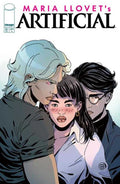 Comic book cover featuring three characters with a title above them.