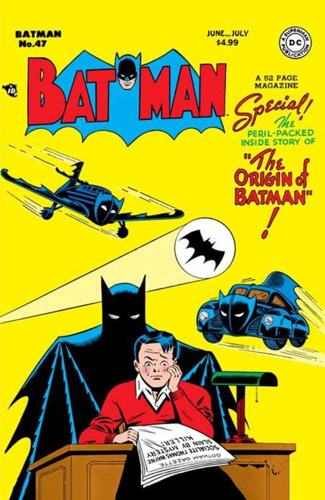 Vintage comic book cover featuring Batman with yellow background
