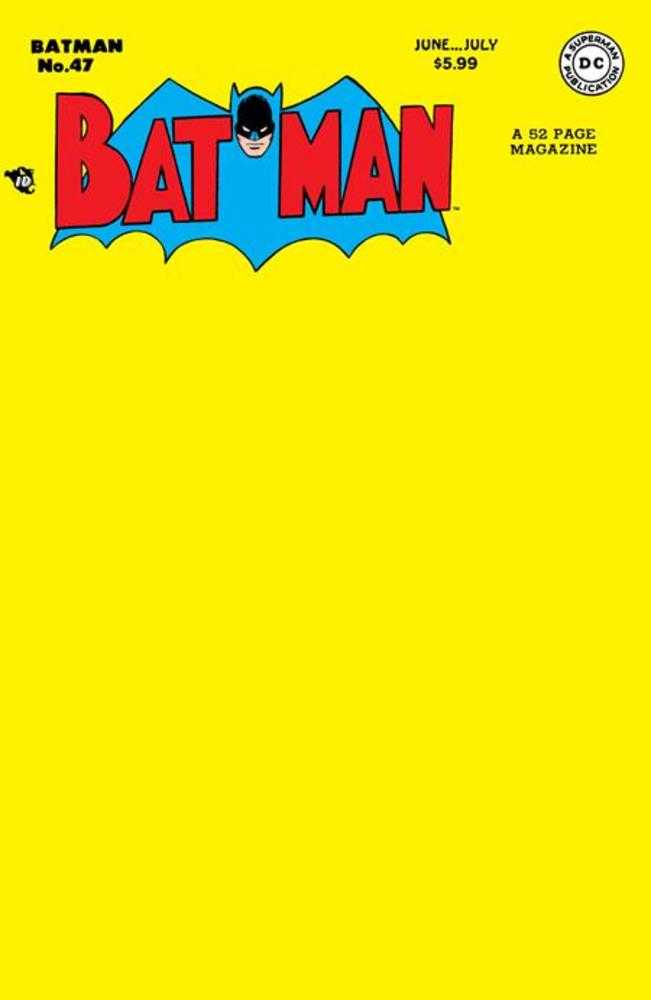 Vintage Batman comic book cover with yellow background and red and blue text