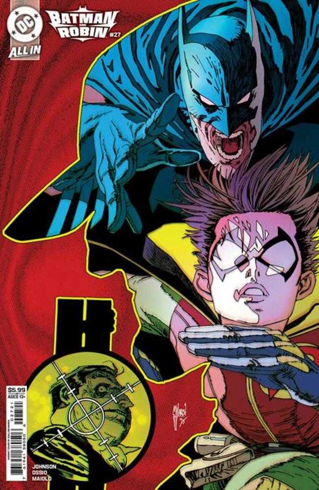 Comic book cover featuring a superhero and a villain with a red and blue color scheme.