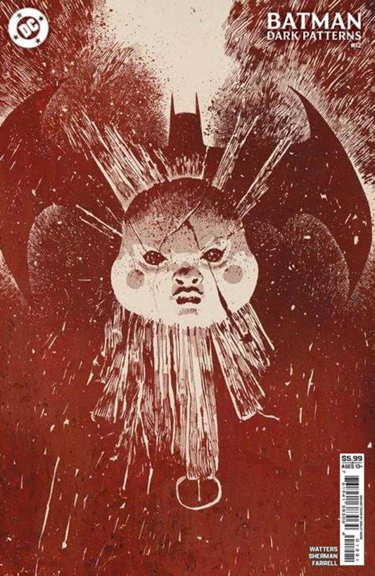 Comic book cover of Batman with a stylized face and bat emblem in red and black.