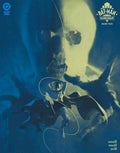 Comic book cover featuring a superhero in a dynamic pose with a blue and white color scheme.