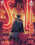 Comic book cover featuring a superhero in a cape with dynamic lighting effects.