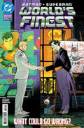 Comic book cover featuring two characters shaking hands with colorful background and 'World's Finest' title.