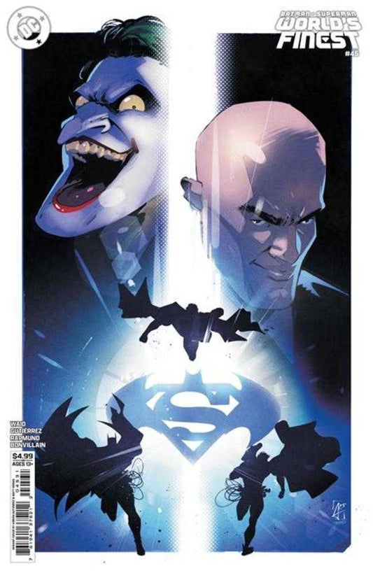 Comic book cover featuring two characters with a Superman logo in the center.