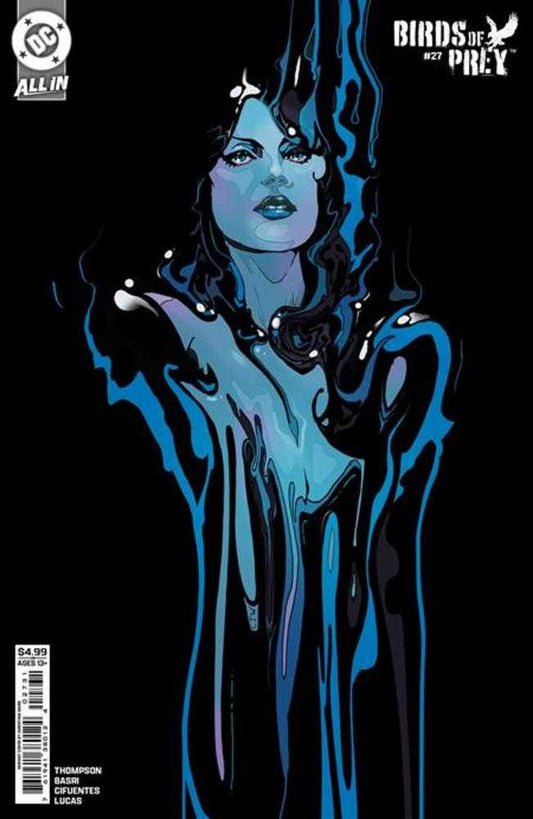 Comic book cover featuring a character with blue and black design on a dark background