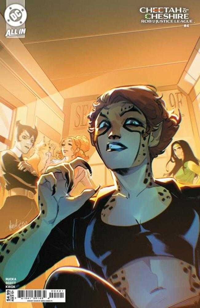 Comic book cover featuring a character with spotted skin and blue eyes, with other characters in the background.