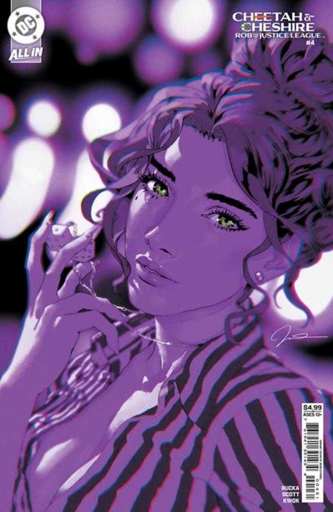 Comic book cover featuring a character with purple hair and a zebra pattern, with a blurred background.