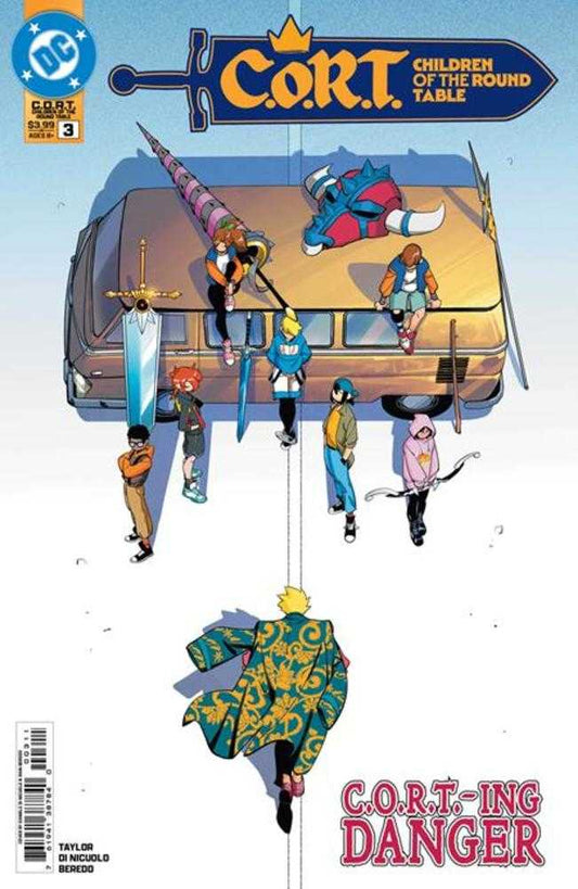Comic book cover of C.O.R.T.: Children of the Round Table with characters around a van.