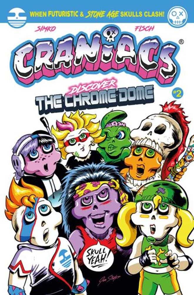 Cover of 'Craniacs Discover The Chrome Dome' with colorful skulls and text