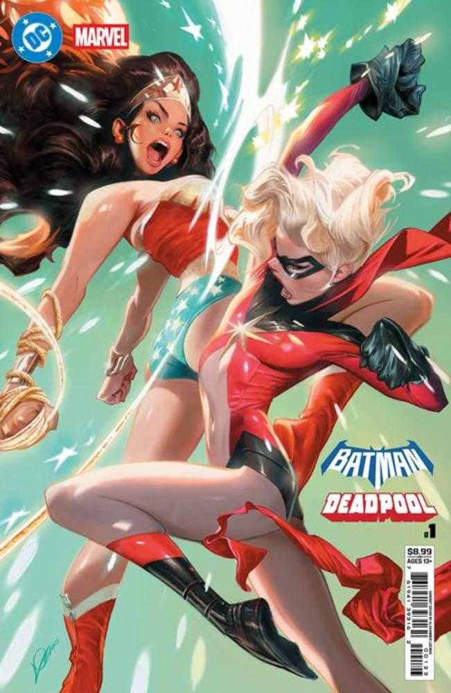 Comic book cover featuring two superheroines in action poses with 'Batman Deadpool' branding.