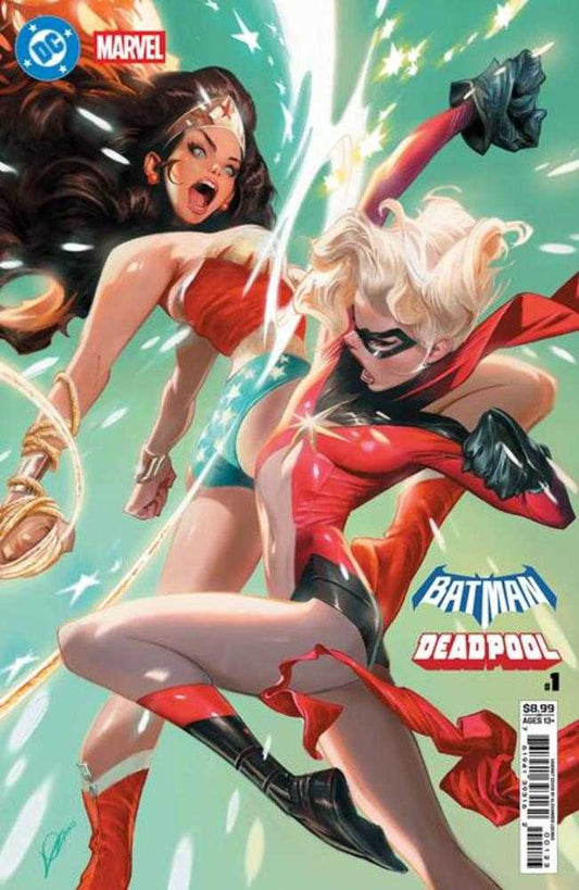 Comic book cover featuring two superheroines in action poses with 'Batman Deadpool' branding.