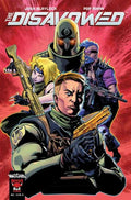 Comic book cover of 'The Disavowed' featuring four characters with weapons on a red background.