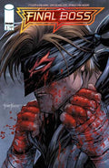 Comic book cover of 'Final Boss' with a warrior in a helmet and bloodstains.