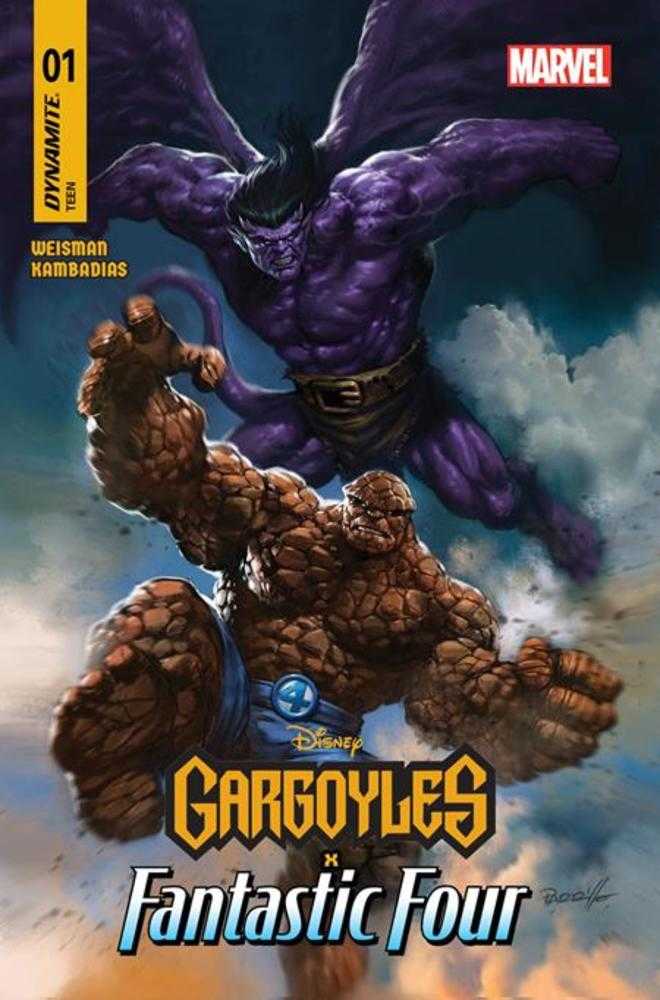 Comic book cover featuring a superhero and a gargoyle with Marvel branding.