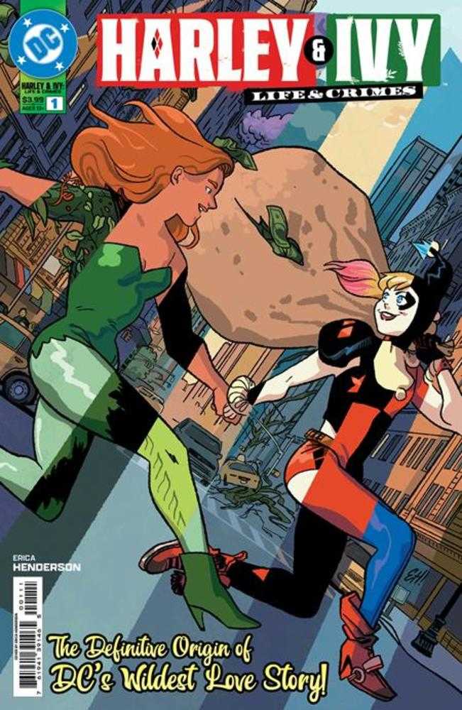 Comic book cover featuring two characters in a cityscape with 'Harley & Ivy' title.