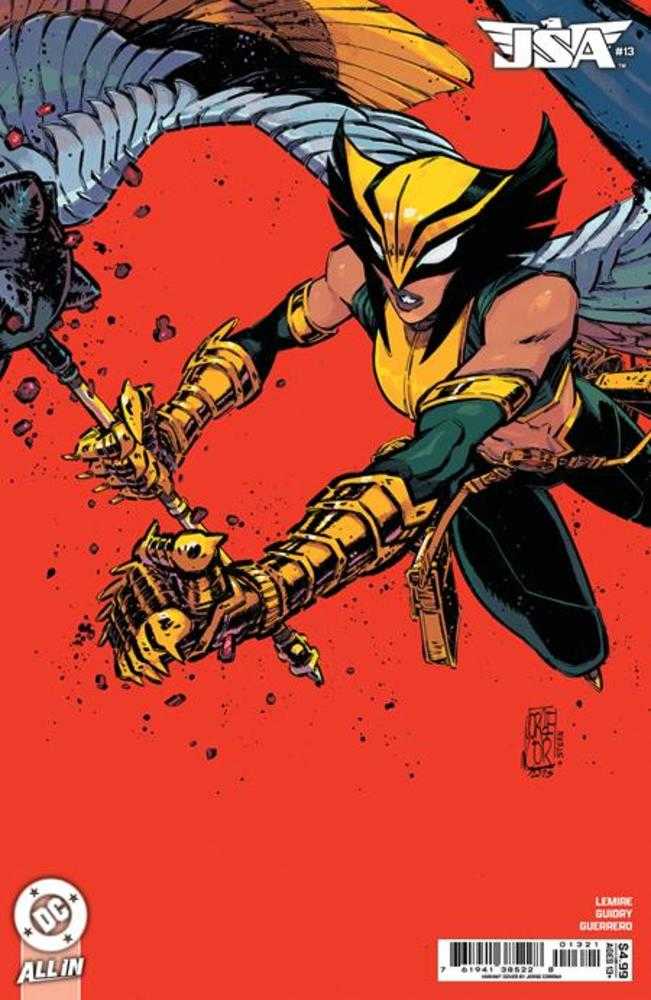 Comic book cover featuring a superhero in action against a red background