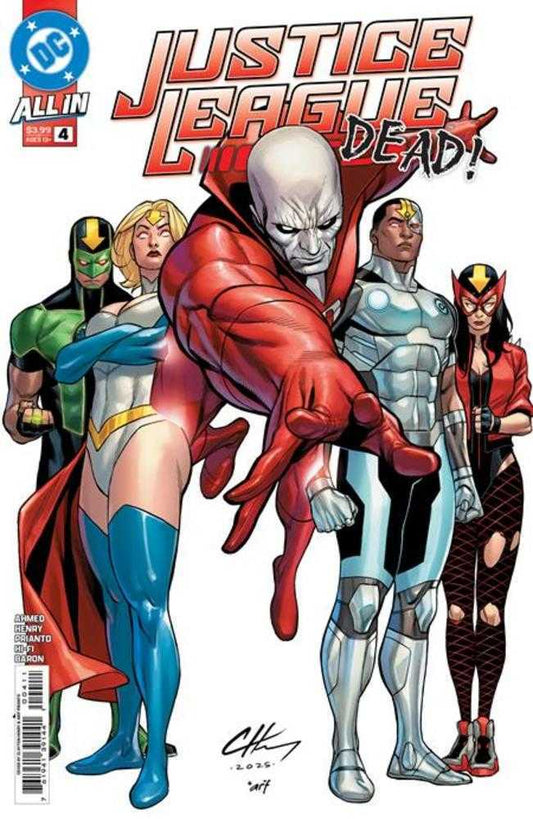 Comic book cover featuring characters from 'Justice League' with the title 'All In: Justice League Dead'.