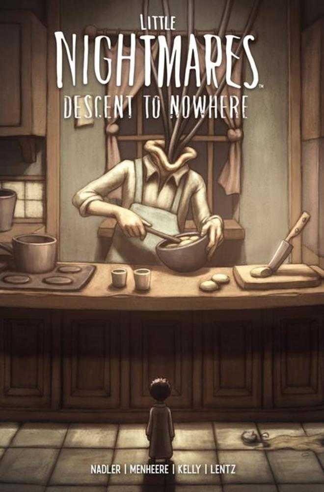 Cover of 'Little Nightmares: Descent to Nowhere' with a character in a kitchen setting.