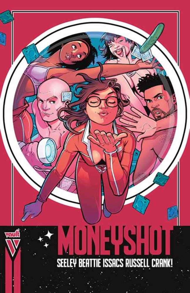 Comic book cover featuring a group of characters with a red background and 'Moneyshot' text.