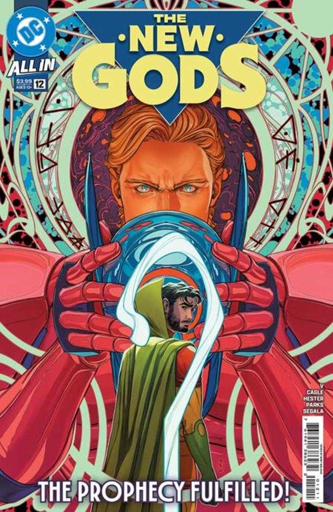 Comic book cover of 'The New Gods' with a character holding a mirror.