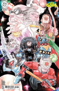 Comic book cover featuring various characters with a colorful and dynamic layout.