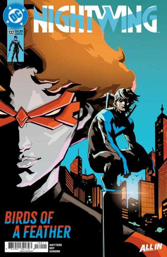 Comic book cover featuring two characters with a cityscape background