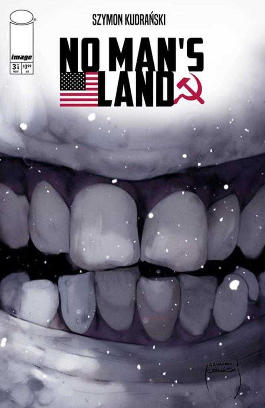 Comic book cover of 'No Man's Land' with a mouth and teeth illustration.