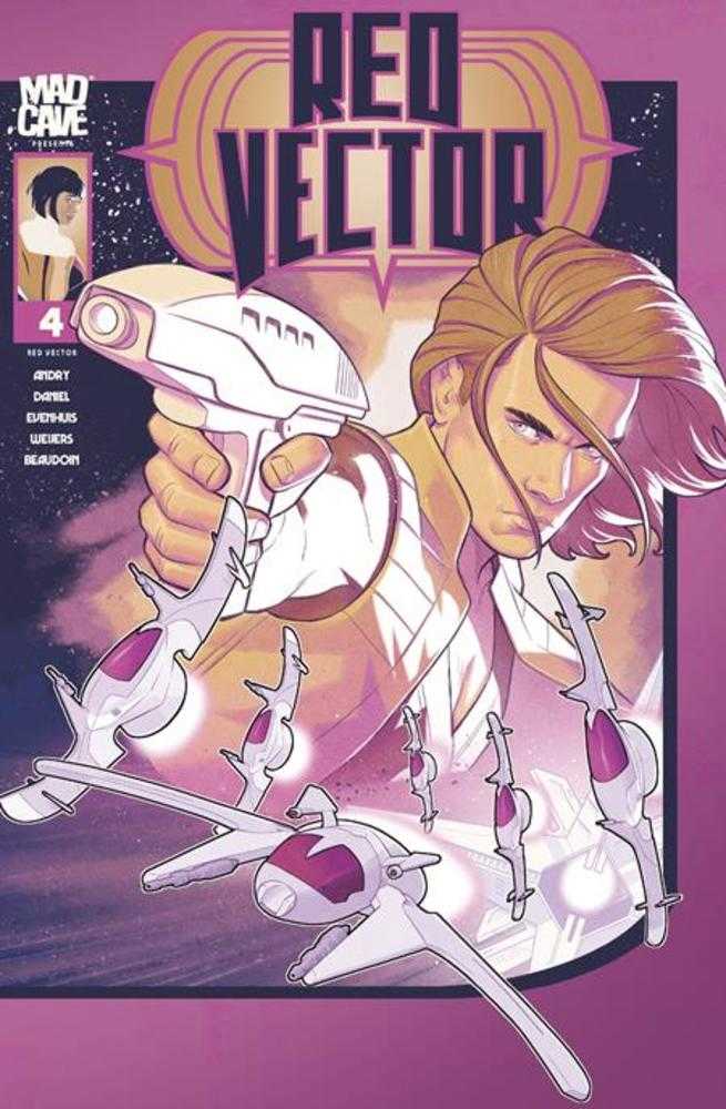 Comic book cover of 'Red Vector' with a character holding a weapon and multiple drones.
