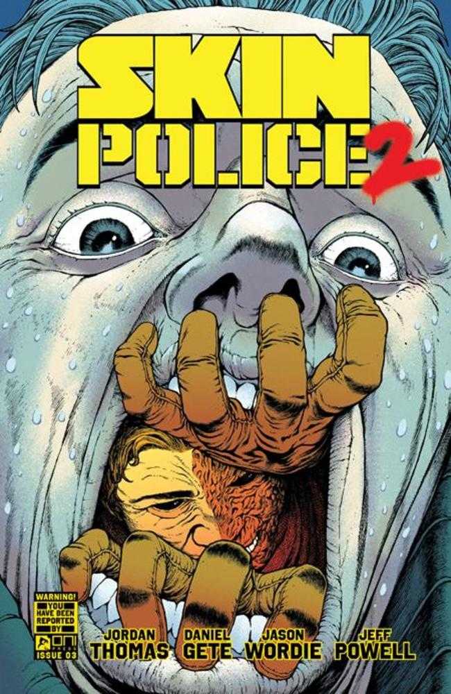 Comic book cover titled 'Skin Police 2' with a close-up of a hand and face.