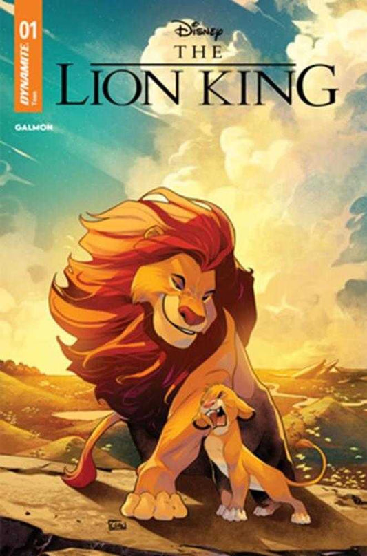 Comic book cover of 'The Lion King' with Simba and Nala walking together.