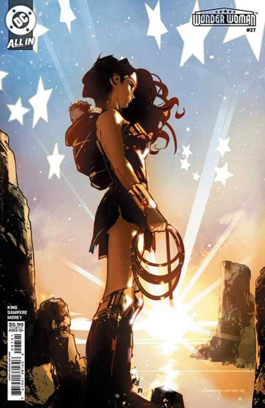 Comic book cover featuring Wonder Woman with stars in the background