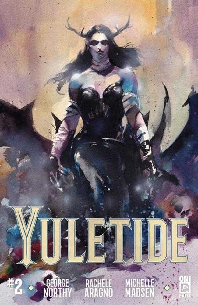Comic book cover of 'Yuletide' featuring a character with antlers and armor against a mystical background.