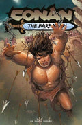 Comic book cover featuring a muscular character with arrows and a sword, titled 'Conan the Barbarian'.