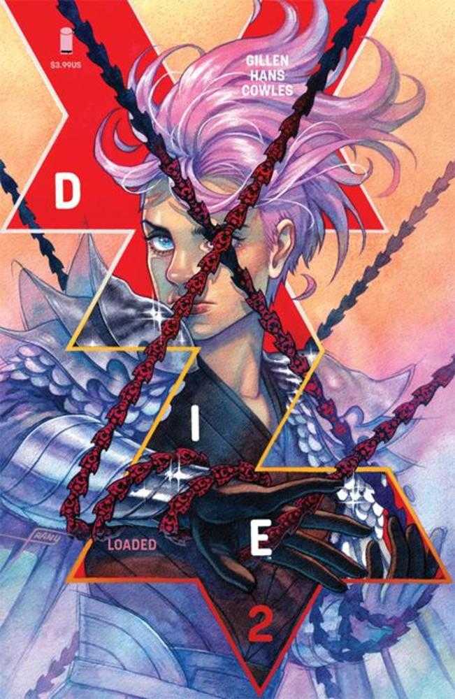 Comic book cover with a character with pink hair and a red 'DIE' symbol