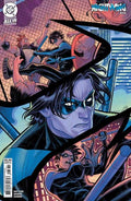 Comic book cover featuring a superhero in a dynamic pose with cityscape background