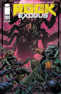 Comic book cover featuring a dark, action-packed scene with characters in armor and a pinkish-purple background.