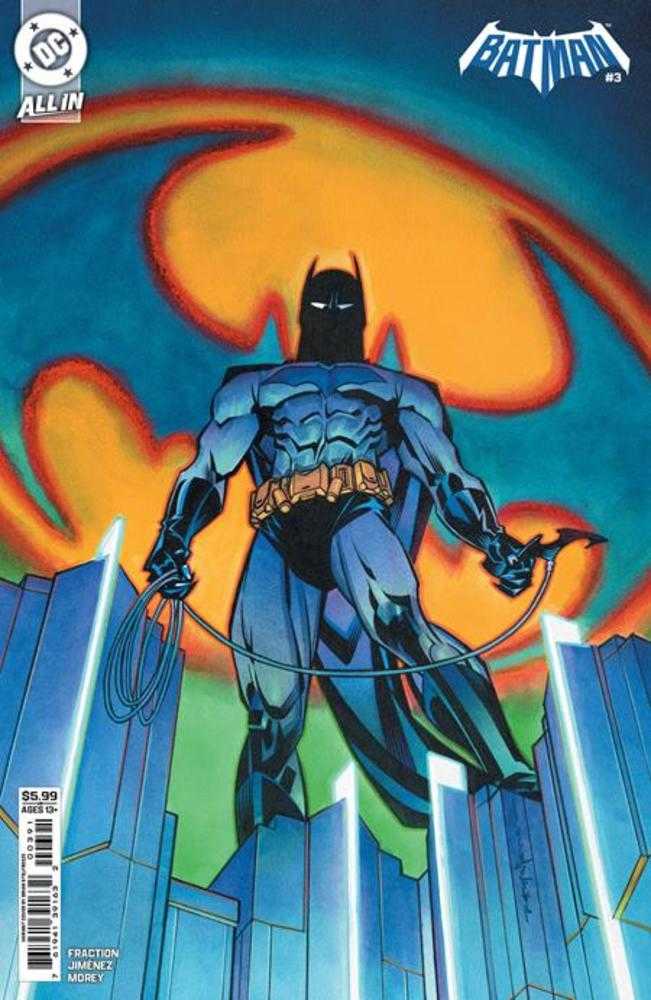 Comic book cover featuring Batman with a colorful background