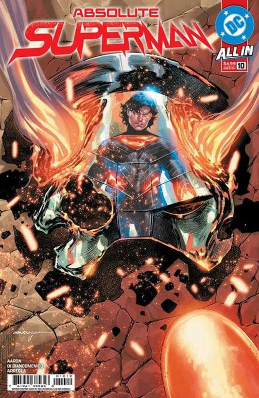 Comic book cover featuring Superman with fiery effects and DC logo