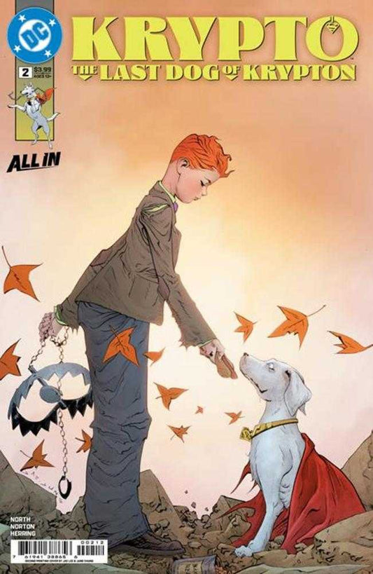 Comic book cover featuring a character with a dog, with 'Krypto: The Last Dog of Krypton' text.