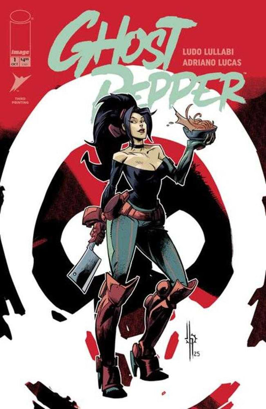 Comic book cover featuring a character holding a weapon with a red and black background