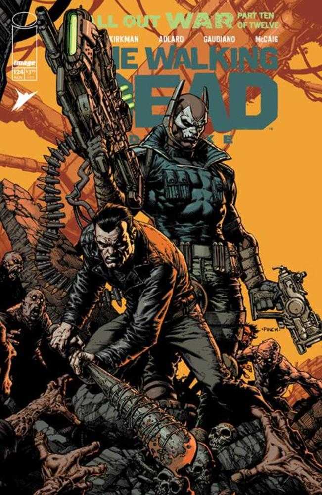 Comic book cover featuring characters from 'The Walking Dead' with a dark and intense atmosphere.