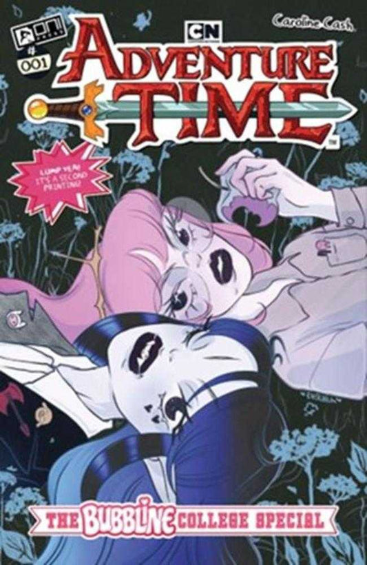 Comic book cover of 'Adventure Time' featuring characters in a dramatic pose with a dark background.