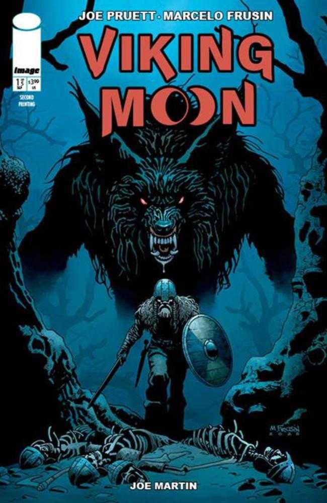 Comic book cover of 'Viking Moon' featuring a wolf-like creature and a warrior.