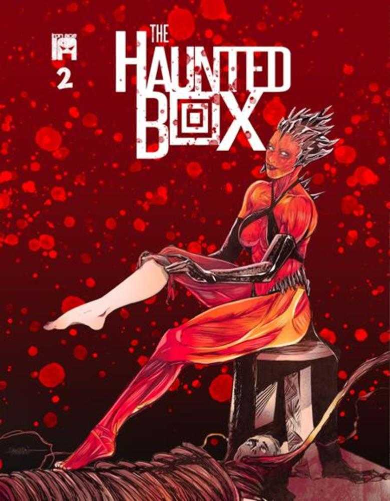 Cover of 'The Haunted Box' with a character in a red dress on a red background