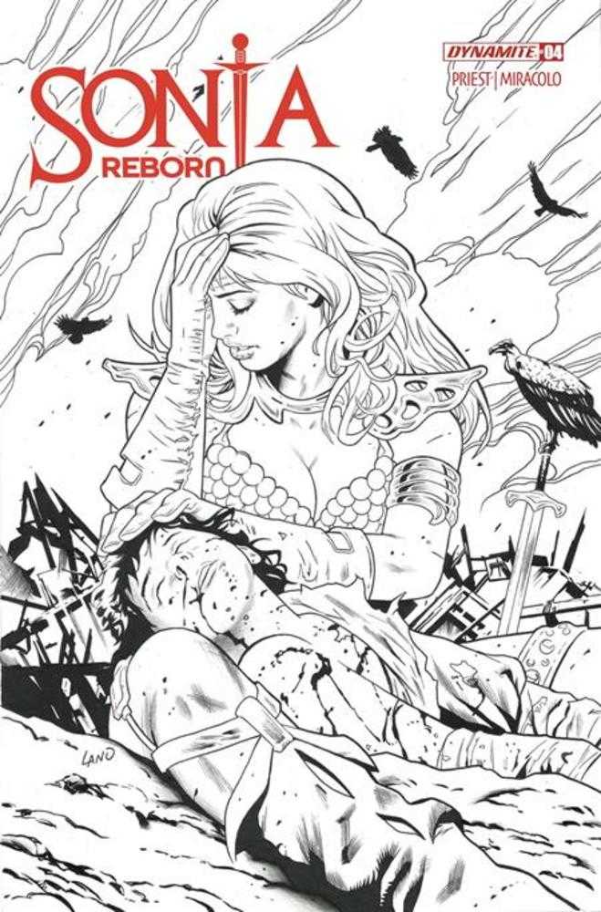 Comic book cover of 'Sonia Reborn' with a woman in armor and birds in the background.