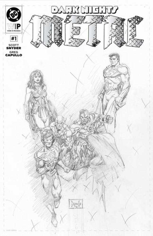 Comic book cover of 'Dark Night Metal' with superhero characters and stylized text.