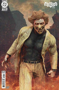 Comic book cover featuring a character in a suit with a mask, set against a fiery background.